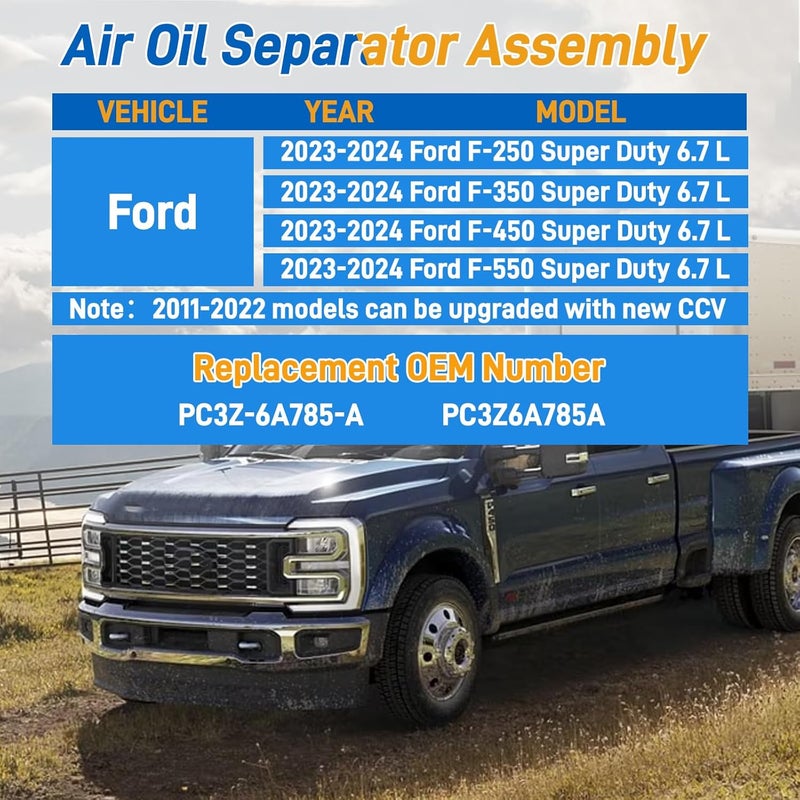 VODCACA PC3Z6A785A Air Oil Separator Assembly Fit for 2023 2024 Ford F250 F350 Super Duty OR 2011+ 6.7L Powerstroke Diesel Replace# PC3Z-6A785-A PC3Q-6A785-AB - Image 2